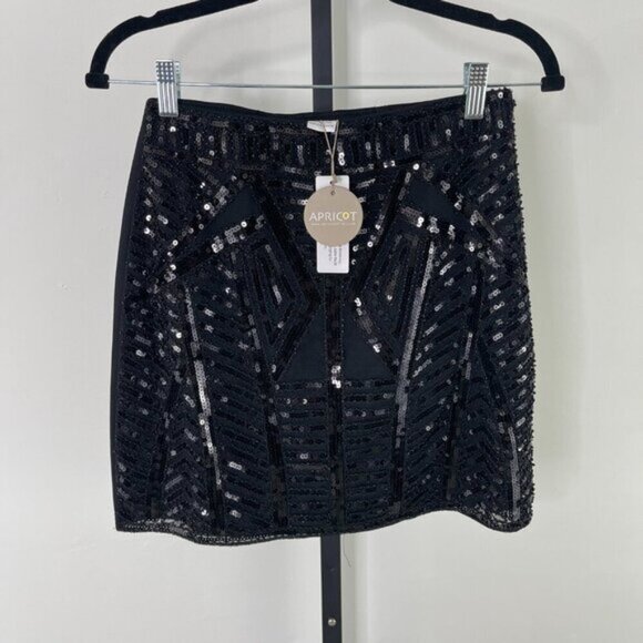 Womens Black Slim Fit Sequin Bead Placement Pencil Mini Skirt - Picture 3 of 12